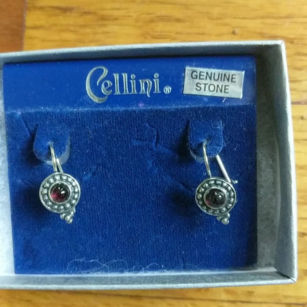 NWOT silver red stone drop earrings